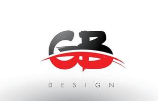 letras del logotipo del cepillo gb gb con frente de cepillo swoosh rojo y negro vector