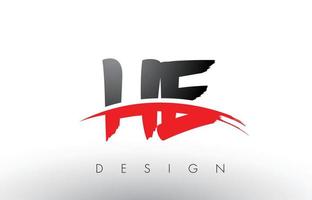 HE H E Brush Logo Letters with Red and Black Swoosh Brush Front vector