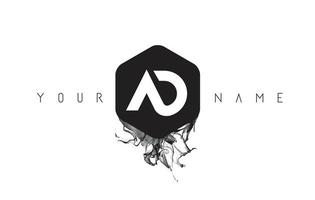AD Letter Logo Design with Black Ink Spill vector