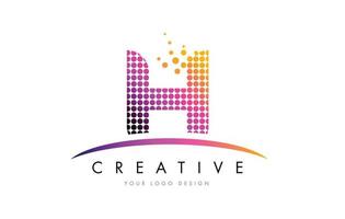 H Letter Logo Design with Magenta Dots and Swoosh vector