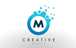 m Letter Logo. Blue Dots Bubble Design Vector