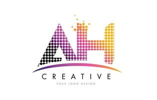 AH A H Letter Logo Design with Magenta Dots and Swoosh vector