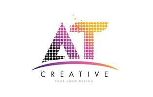 AT A T Letter Logo Design with Magenta Dots and Swoosh vector