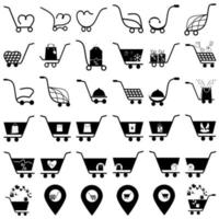 Simple set of shopping cart, trolley vector icons. Contains such icons as mobile shop, web site, and ui. Cart flat collection of web icons for online store, from various cart icons in various shapes.