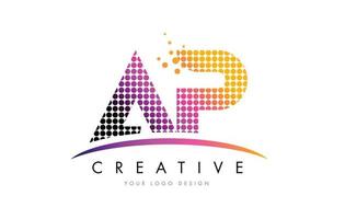 AP A P Letter Logo Design with Magenta Dots and Swoosh vector