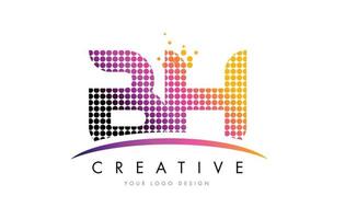 Diseño de logotipo bh bh carta con puntos magenta y swoosh vector