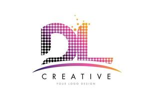 DL D L Letter Logo Design with Magenta Dots and Swoosh vector