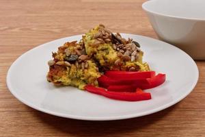 Azuki with vegetables on steam on a table photo