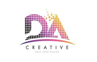 DA D A Letter Logo Design with Magenta Dots and Swoosh vector