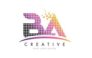 BA B A Letter Logo Design with Magenta Dots and Swoosh vector