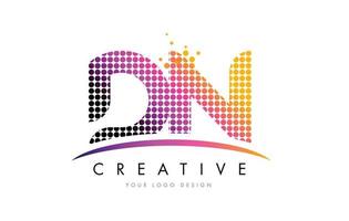 DN D N Letter Logo Design with Magenta Dots and Swoosh vector