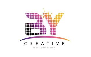 BY B Y Letter Logo Design with Magenta Dots and Swoosh vector