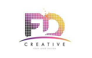 FD F D Letter Logo Design with Magenta Dots and Swoosh vector