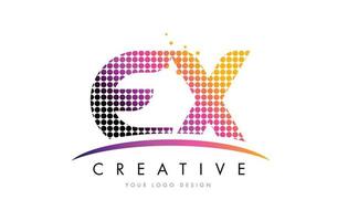 EX E X Letter Logo Design with Magenta Dots and Swoosh vector