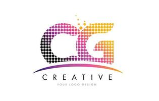 Diseño de logotipo cg cg carta con puntos magentas y swoosh vector