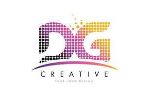 DG D G Letter Logo Design with Magenta Dots and Swoosh vector