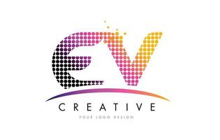 EV E V Letter Logo Design with Magenta Dots and Swoosh vector