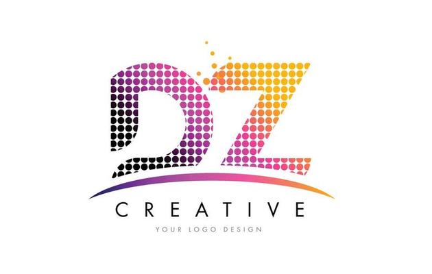 DZ D Z Letter Logo Design with Magenta Dots and Swoosh