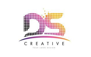 DS D S Letter Logo Design with Magenta Dots and Swoosh vector