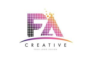 FA F A Letter Logo Design with Magenta Dots and Swoosh vector