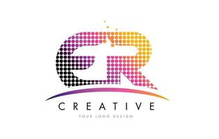ER E R Letter Logo Design with Magenta Dots and Swoosh vector