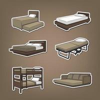 set icons furniture, single bed, double bed cartoon vector illustration isolated.