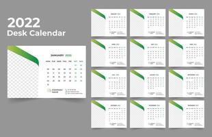 diseño de calendario de escritorio 2022 conjunto de plantillas de 12 meses, la semana comienza el lunes, diseño de papelería, planificador de calendario vector