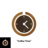 modern vector logo for coffee time. flat design logotype with coffee bean and clock or clockwise mark. vector eps10