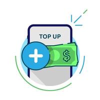 money top up on mobile phone device or smartphone concept illustration flat design vector eps10. graphic element for icon, infographic, empty state app or web ui