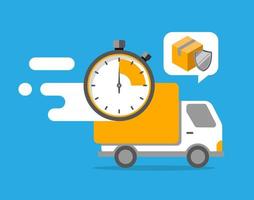 truck with stopwatch timer, fast and safe delivery concept illustration flat design vector eps10. graphic element for app or website ui, icon, infographic, ads, etc