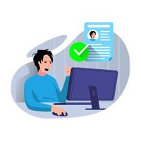 a man did online registration from pc successfully concept illustration flat design vector eps10