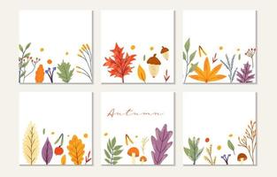 Banner template decorated with autumn trendy elements and text. falling leaves berry and mushroom. Scrapbook set  for season cards . Flat natural vector illustration for advertisement, promotion