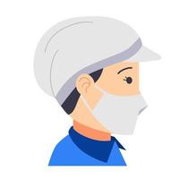 female factory worker wearing hair cover and mask, icon vector