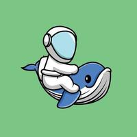 Lindo astronauta con ilustración de icono de vector de dibujos animados de ballena. concepto de icono de ciencia animal aislado vector premium. estilo de dibujos animados plana