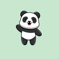 Ilustración de icono de vector de dibujos animados lindo panda agitando la mano. concepto de icono de animal aislado vector premium. estilo de dibujos animados plana