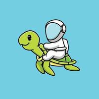 Cute Astronaut With Turtle Cartoon Vector Icon Illustration. Animal Science Icon Concept Isolated Premium Vector. Flat Cartoon Style