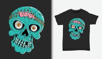 Skull with opened brain illustration, with t-shirt design.