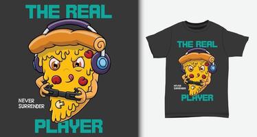 Cool pizza gamer. with t-shirt design. vector