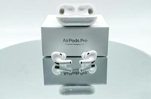 Bologna, Italy, 2021- Air Pods Pro with wireless charging case developed by Apple Inc. photo