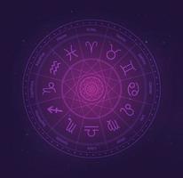 Zodiac wheel with galaxy stars background, Astrology horoscope with signs. Aries, taurus, gemini ,cancer,leo, virgo,  libra, scorpio, sagittarius, capricorn, aquarius , pisces, vector symbols.