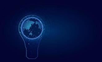 Creative light bulb with technology business Network with blue background. vector