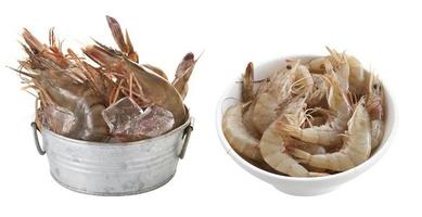 Group of raw shrimp on white background photo