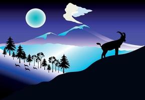 The mountain goat silhouette background vector illustration