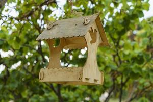 Bird feeders on trees against the sky in the park photo