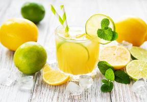 Glass with fresh lemon juice photo