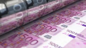 Endlos wiederholbare Banknoten drucken Zählmaschine Animation nahtlose Schleife Euro-Geld-Bank-Geschäftsrechnung video