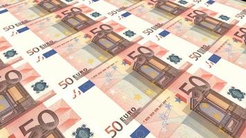 imprimir notas de dinheiro de 50 euros animação looping sem costura moeda financiar negócios bancários video