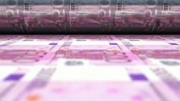 loopbare bankbiljetten afdrukken telmachine animatie naadloze loops euro geldbank zakelijke rekening video