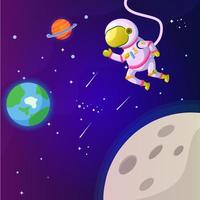 Flat Astronaut Flying Outer Space vector