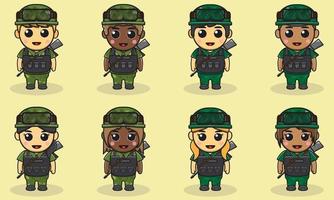 Vector illustration of Cute Soldier cartoon with Vest and Gun